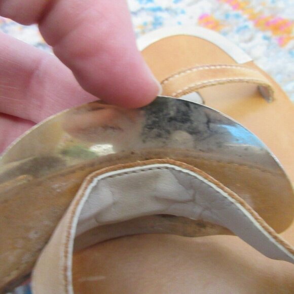 Lavorazione Artigiana Women Toe Ring Sandals 37 Brown Silver Slides Flats 364 - Picture 9 of 12